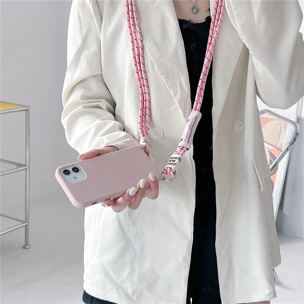 Anymob iPhone Case Yellow Crossbody Necklace Lanyard Strap Rope Cord Soft Silicone Cover