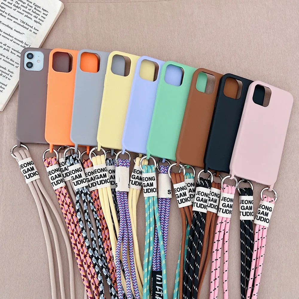 Anymob iPhone Case Yellow Crossbody Necklace Lanyard Strap Rope Cord Soft Silicone Cover