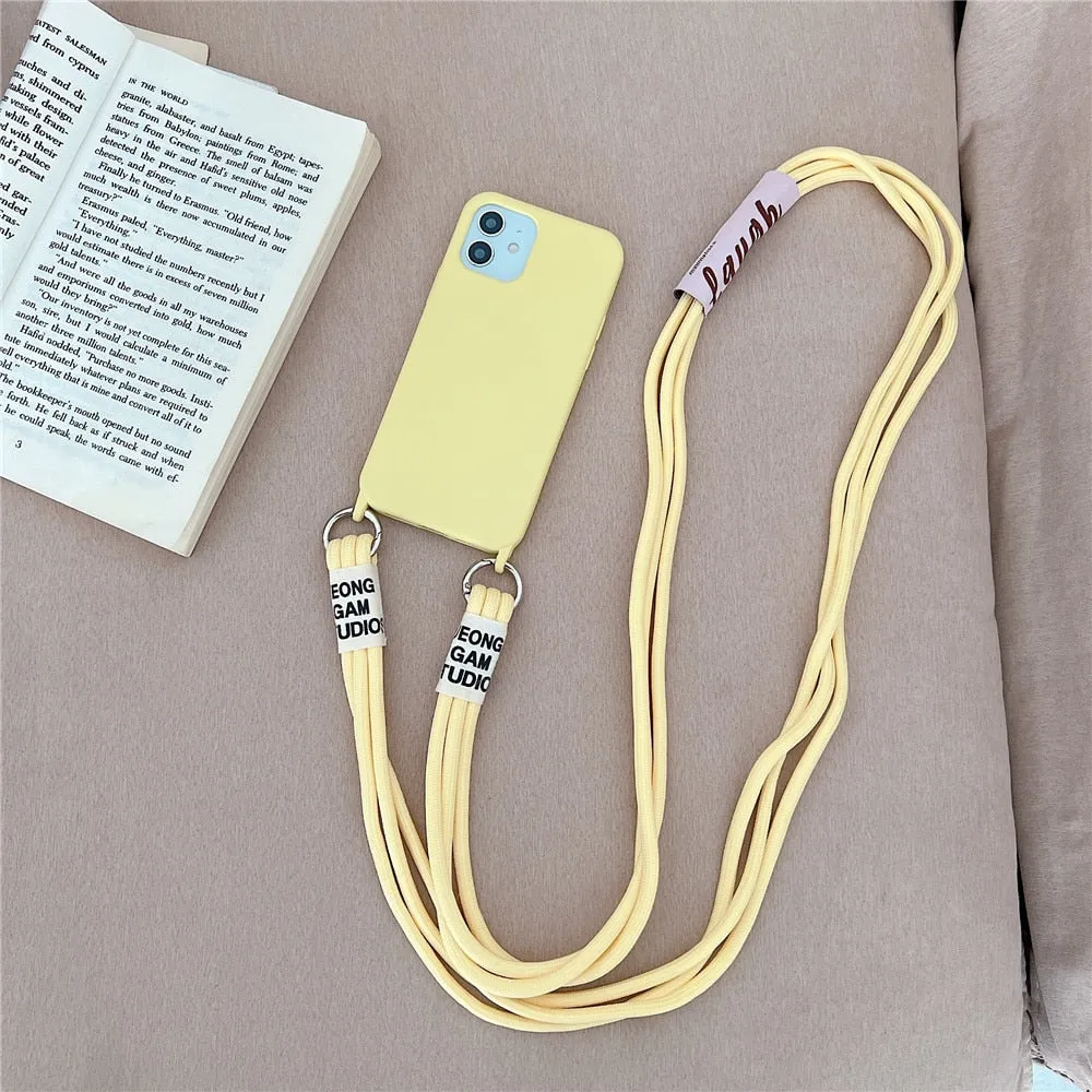 Anymob iPhone Case Yellow Crossbody Necklace Lanyard Strap Rope Cord Soft Silicone Cover