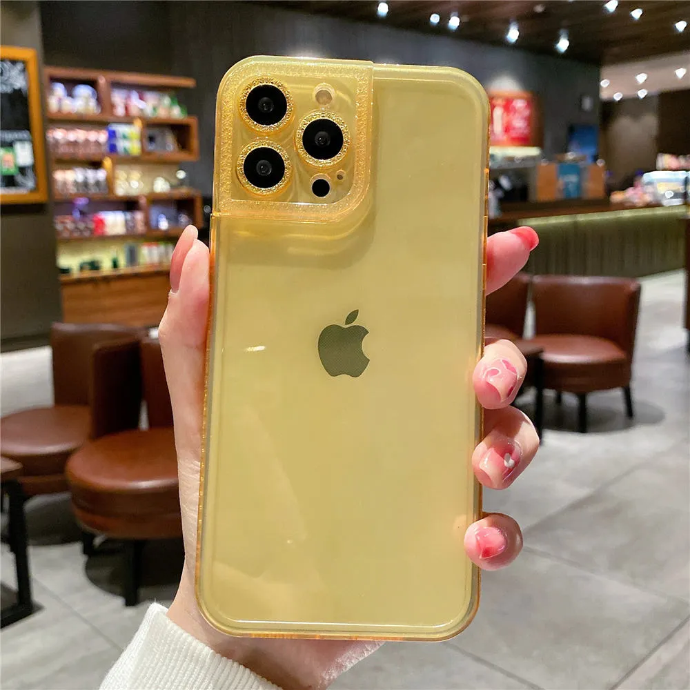Anymob iPhone Case Yellow Diamond Camera Protection Clear Fluorescent Neon Soft Silicone Gel Cover