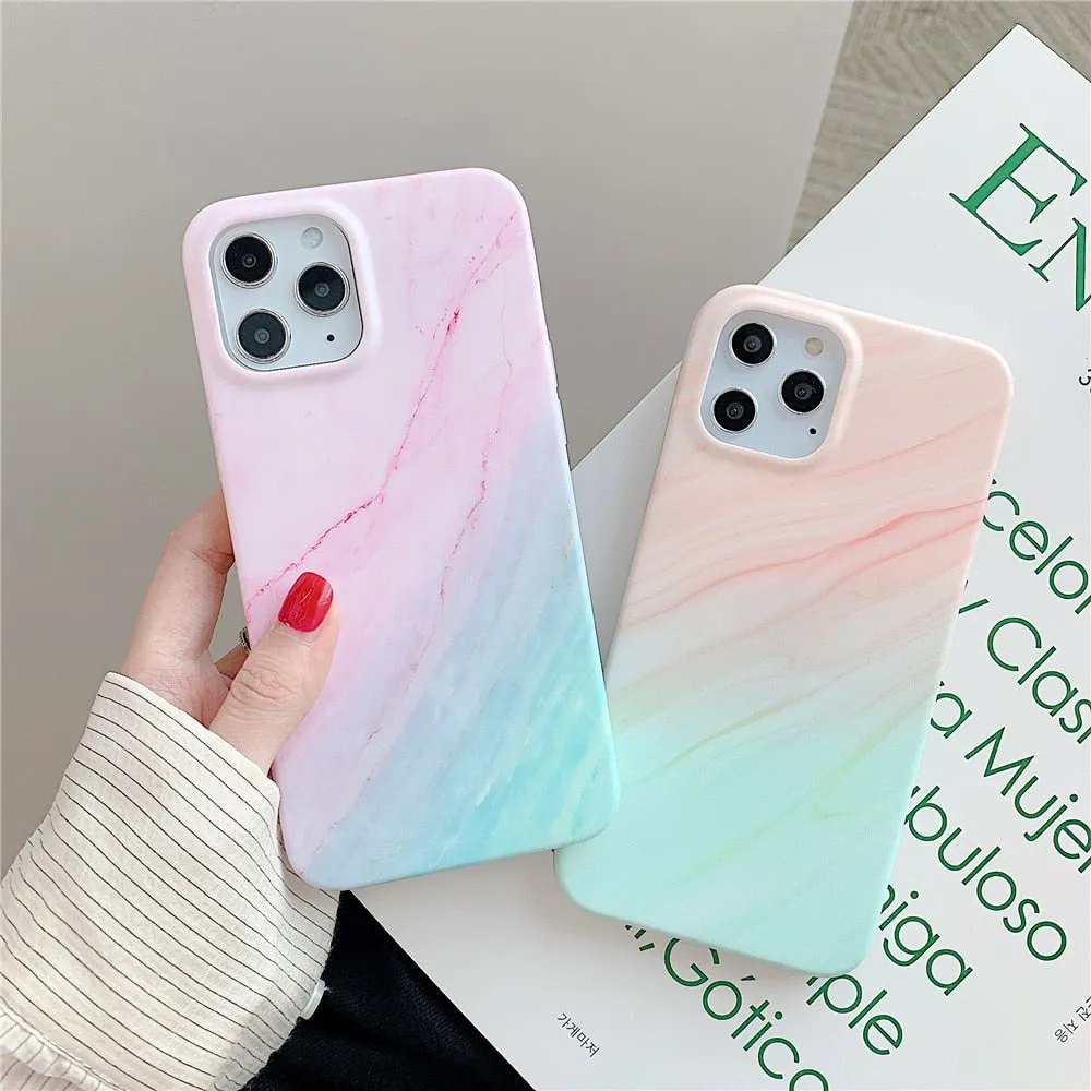 Anymob iPhone Case Yellow Gradual Color Matte Marble Soft Silicone Back Cover