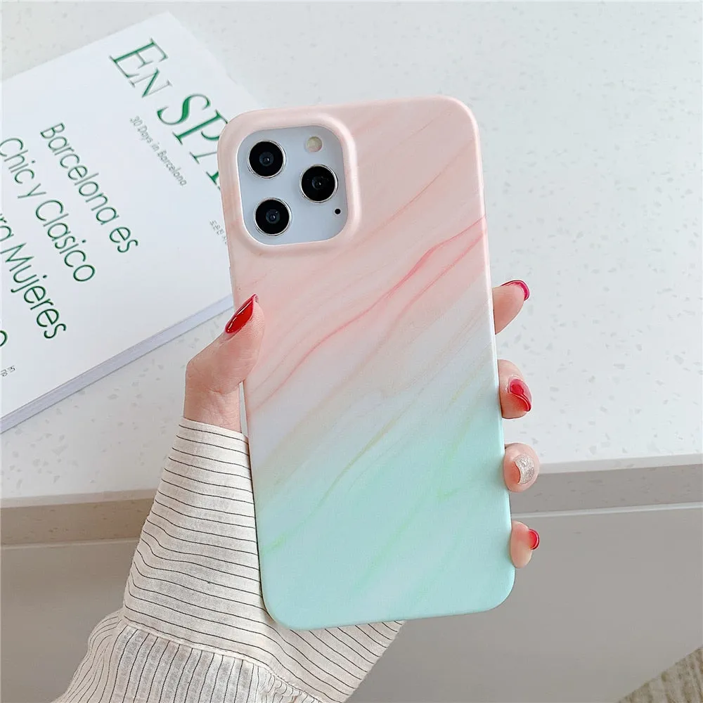 Anymob iPhone Case Yellow Gradual Color Matte Marble Soft Silicone Back Cover