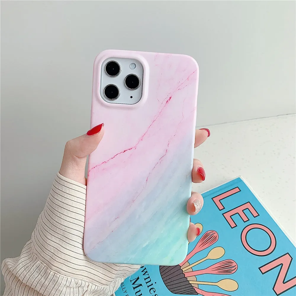 Anymob iPhone Case Yellow Gradual Color Matte Marble Soft Silicone Back Cover