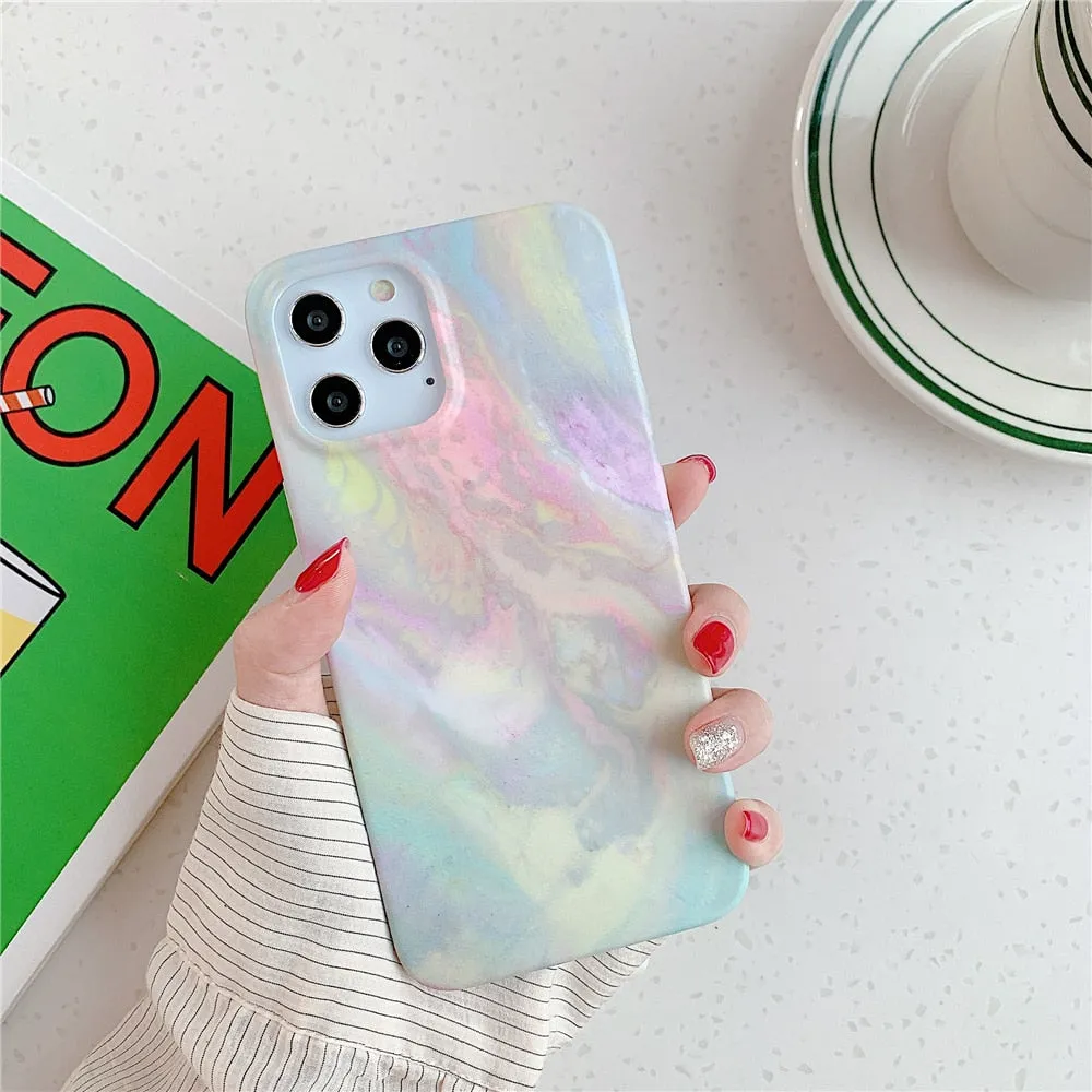 Anymob iPhone Case Yellow Gradual Color Matte Marble Soft Silicone Back Cover