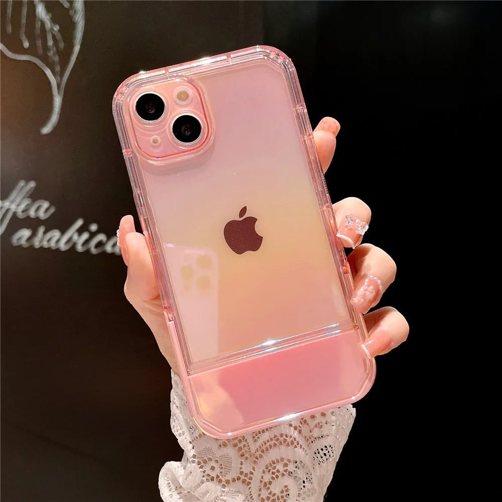 Anymob iPhone Case Yellow Green Laser Clear Bumper Stand Holder Shockproof Soft Silicone Back Cover