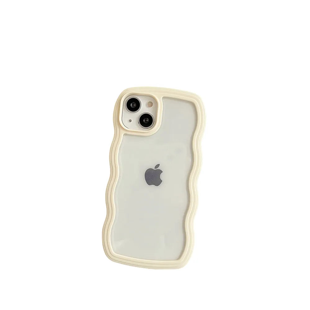 Anymob iPhone Case Yellow Macaron Color Wavy Frame Crystal Clear Shockproof Soft Back Cover Bumper