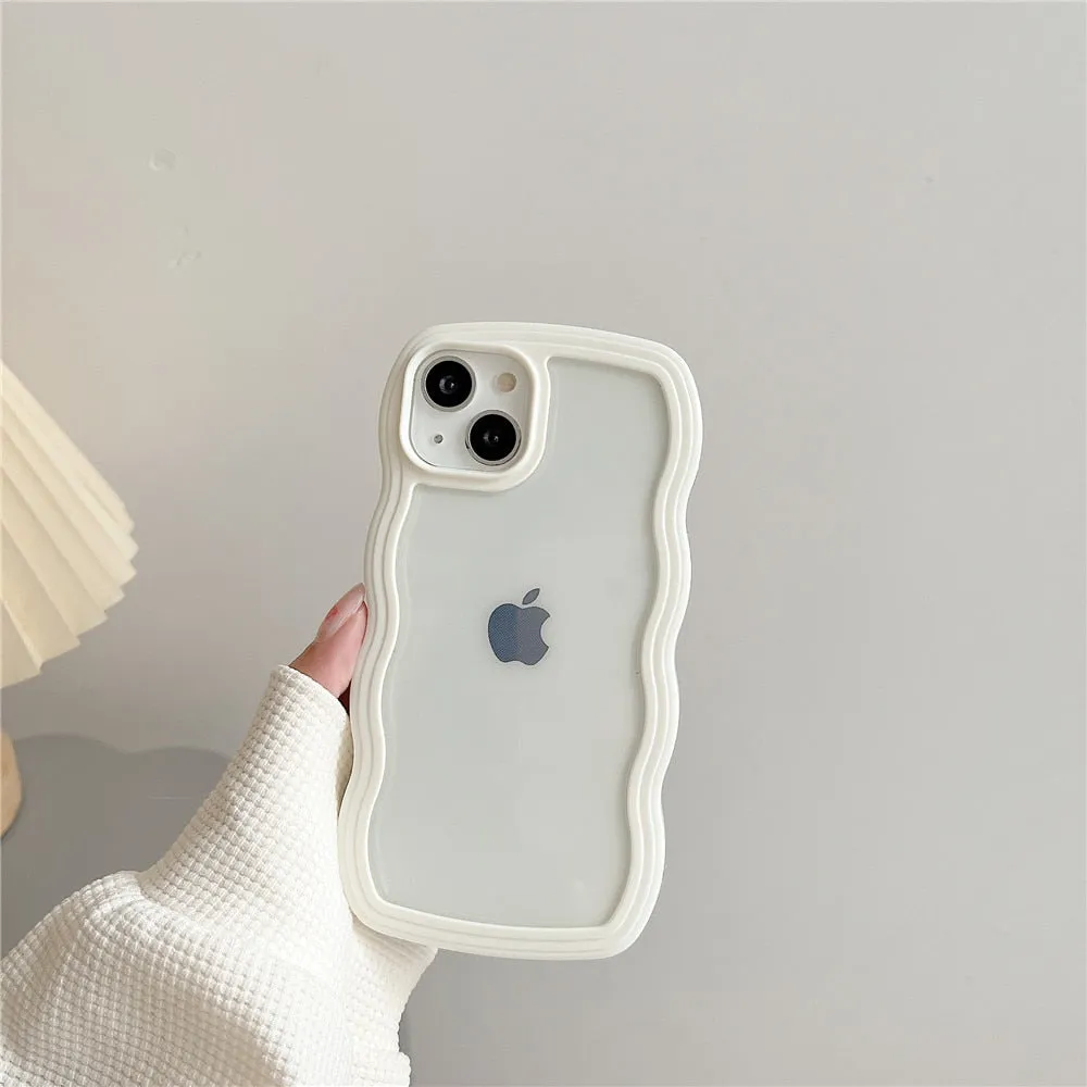 Anymob iPhone Case Yellow Macaron Color Wavy Frame Crystal Clear Shockproof Soft Back Cover Bumper