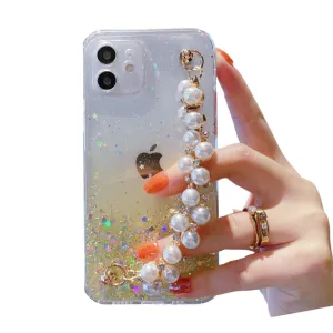 Anymob iPhone Case Yellow Pearl Bracelet Glitter Shockproof Camera Protection Cover