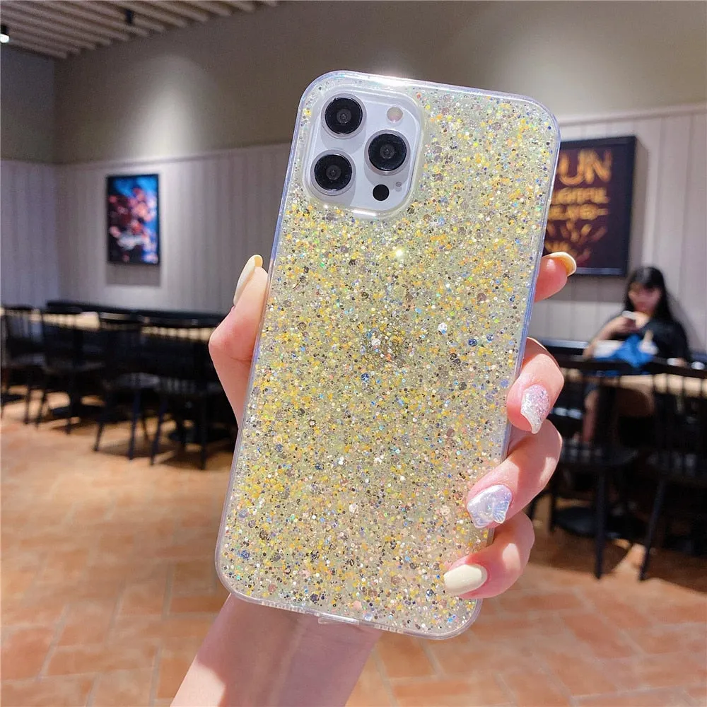 Anymob iPhone Case Yellow Star Glitter Soft Shockproof Silicon Phone Cover Shell