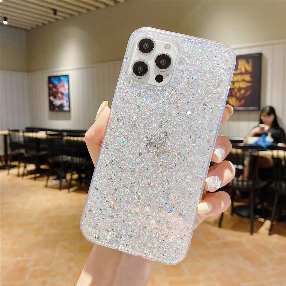 Anymob iPhone Case Yellow Star Glitter Soft Shockproof Silicon Phone Cover Shell