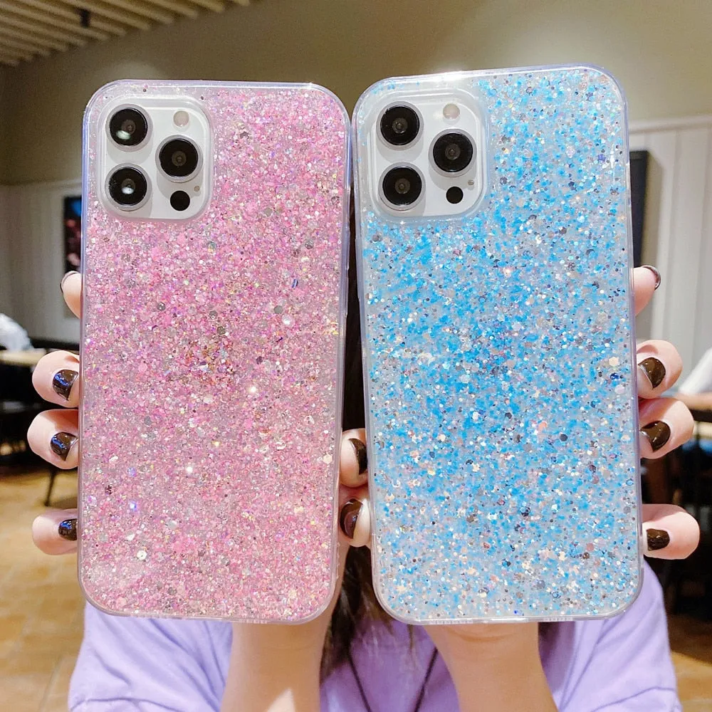Anymob iPhone Case Yellow Star Glitter Soft Shockproof Silicon Phone Cover Shell