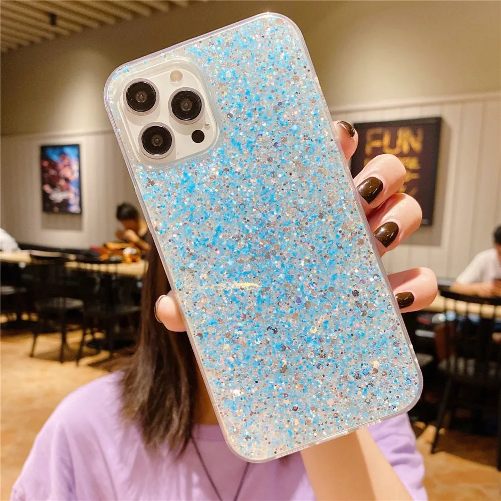 Anymob iPhone Case Yellow Star Glitter Soft Shockproof Silicon Phone Cover Shell