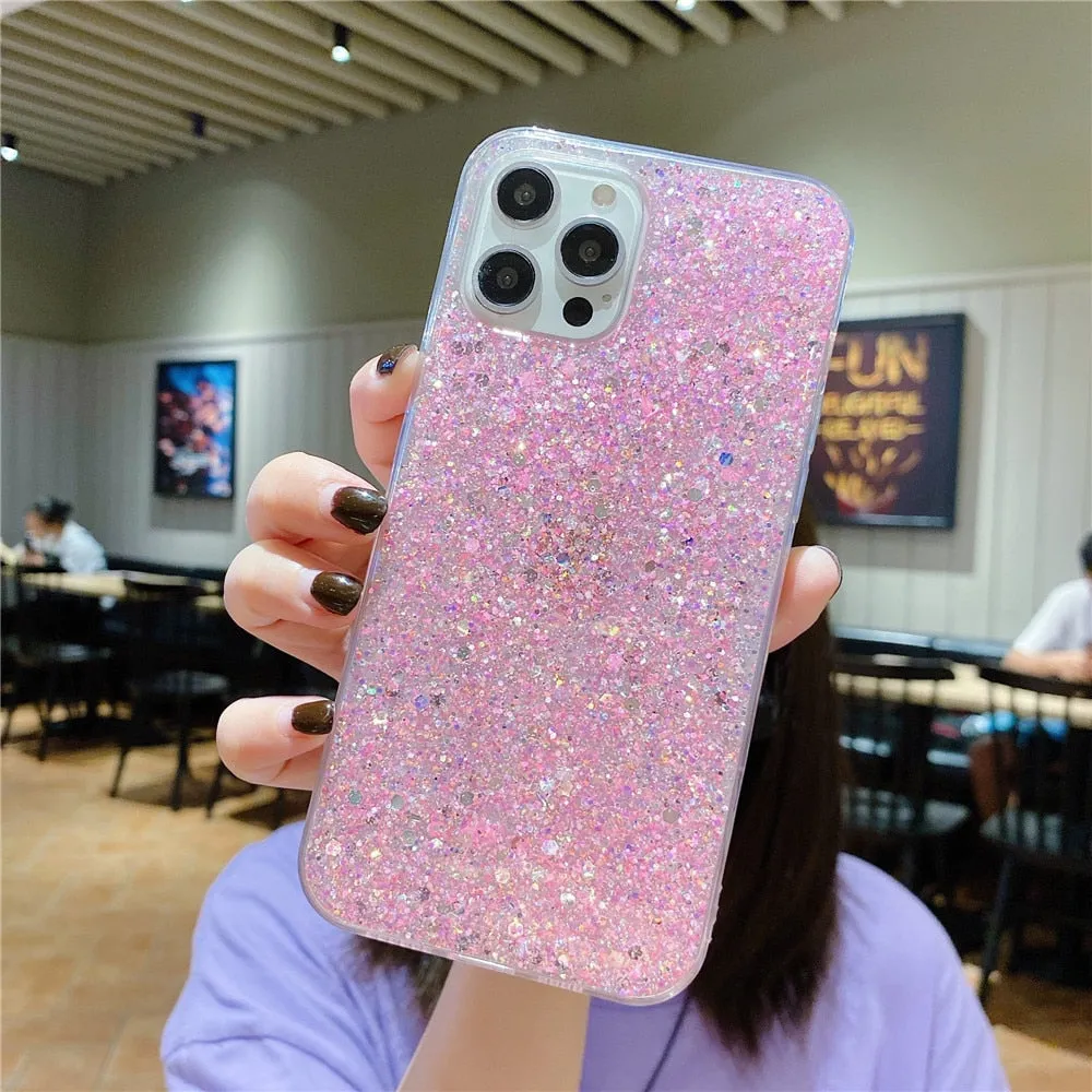 Anymob iPhone Case Yellow Star Glitter Soft Shockproof Silicon Phone Cover Shell