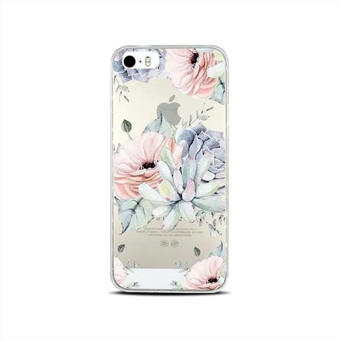 Apfelkiste - iPhone SE (2016) / 5 / 5S Rubber Case Cover Ultra Thin Flowers - Transparent