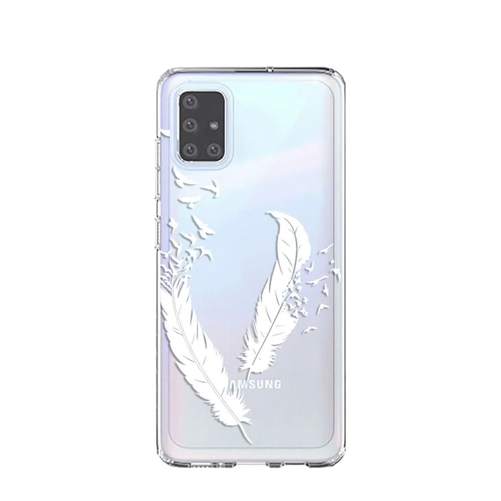Apfelkiste - Samsung Galaxy A51 (2019) Rubber Case Cover Ultra Thin White Feathers - Transparent