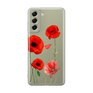Apfelkiste - Samsung Galaxy S21 FE 5G Rubber Protective Cover Poppy Flowers - Transparent