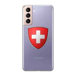 Apfelkiste - Samsung Galaxy S21  Plus 5G Rubber Protective Cover Swiss Cross Design 2 - Transparent / Red