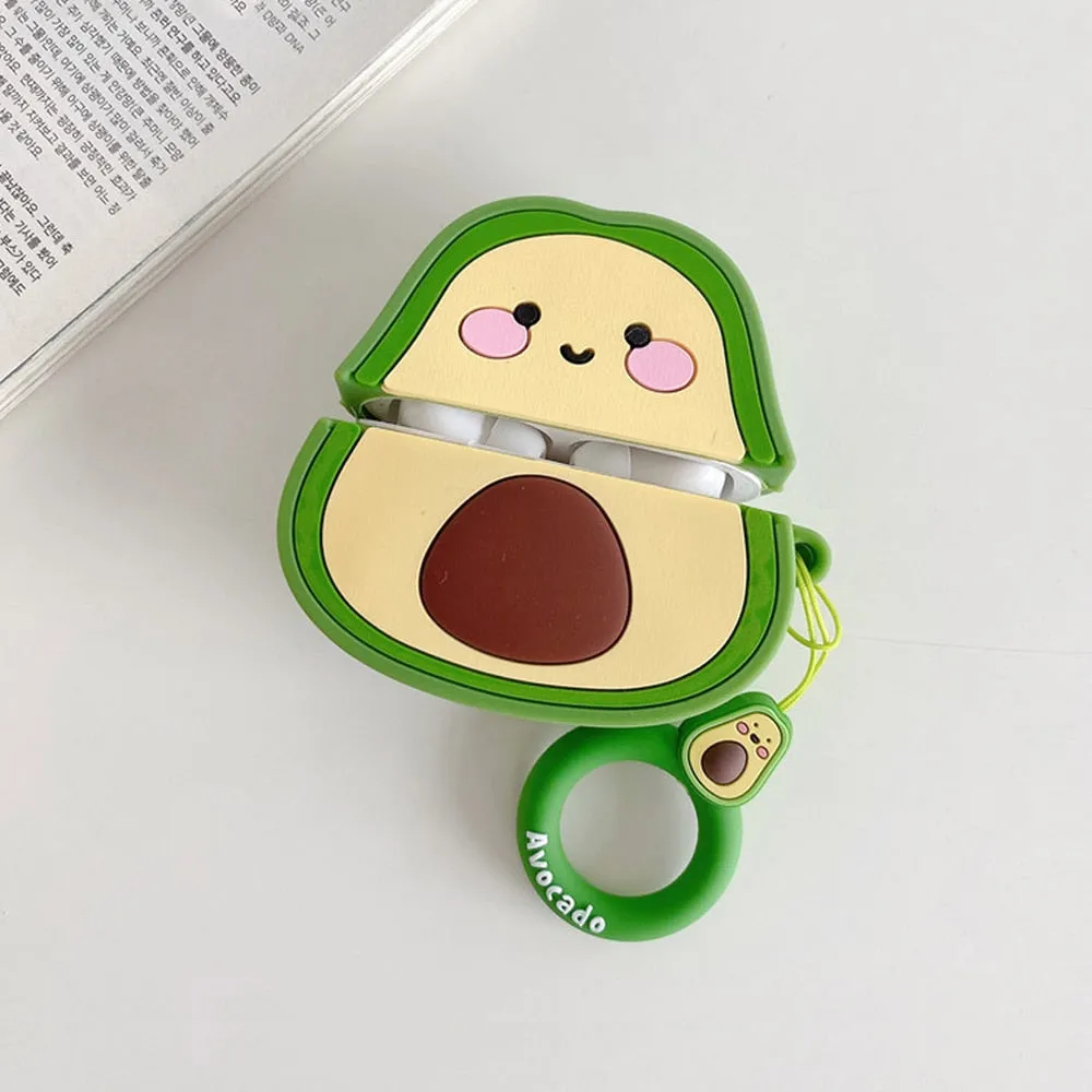 Apple AirPods 2 Earphone Silicon Case Keychain Cute 3D Avocado Shark Corgi Dog
