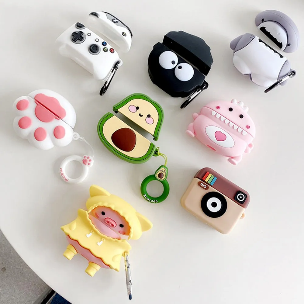 Apple AirPods 2 Earphone Silicon Case Keychain Cute 3D Avocado Shark Corgi Dog