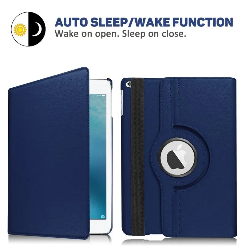 Apple iPad 5th Gen 9.7 Leather Case, Rotating 360 Degree Stand Smart Shockproof Flip Cover (Blue)