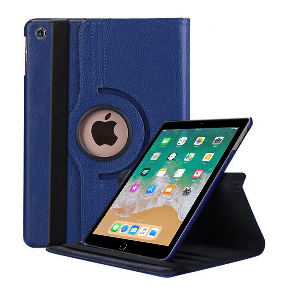 Apple iPad 5th Gen 9.7 Leather Case, Rotating 360 Degree Stand Smart Shockproof Flip Cover (Blue)