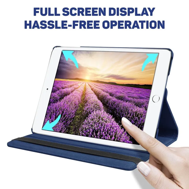 Apple iPad 5th Gen 9.7 Leather Case, Rotating 360 Degree Stand Smart Shockproof Flip Cover (Blue)