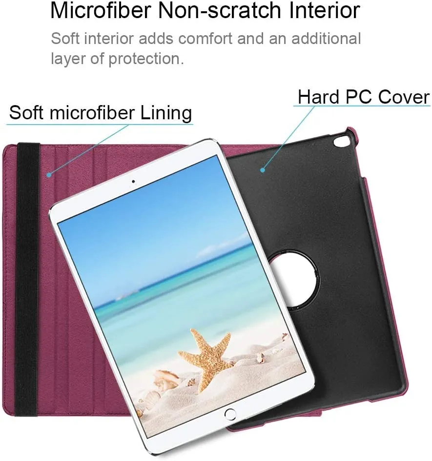 Apple iPad 5th Gen 9.7 Leather Case, Rotating 360 Degree Stand Smart Shockproof Flip Cover (Purple)