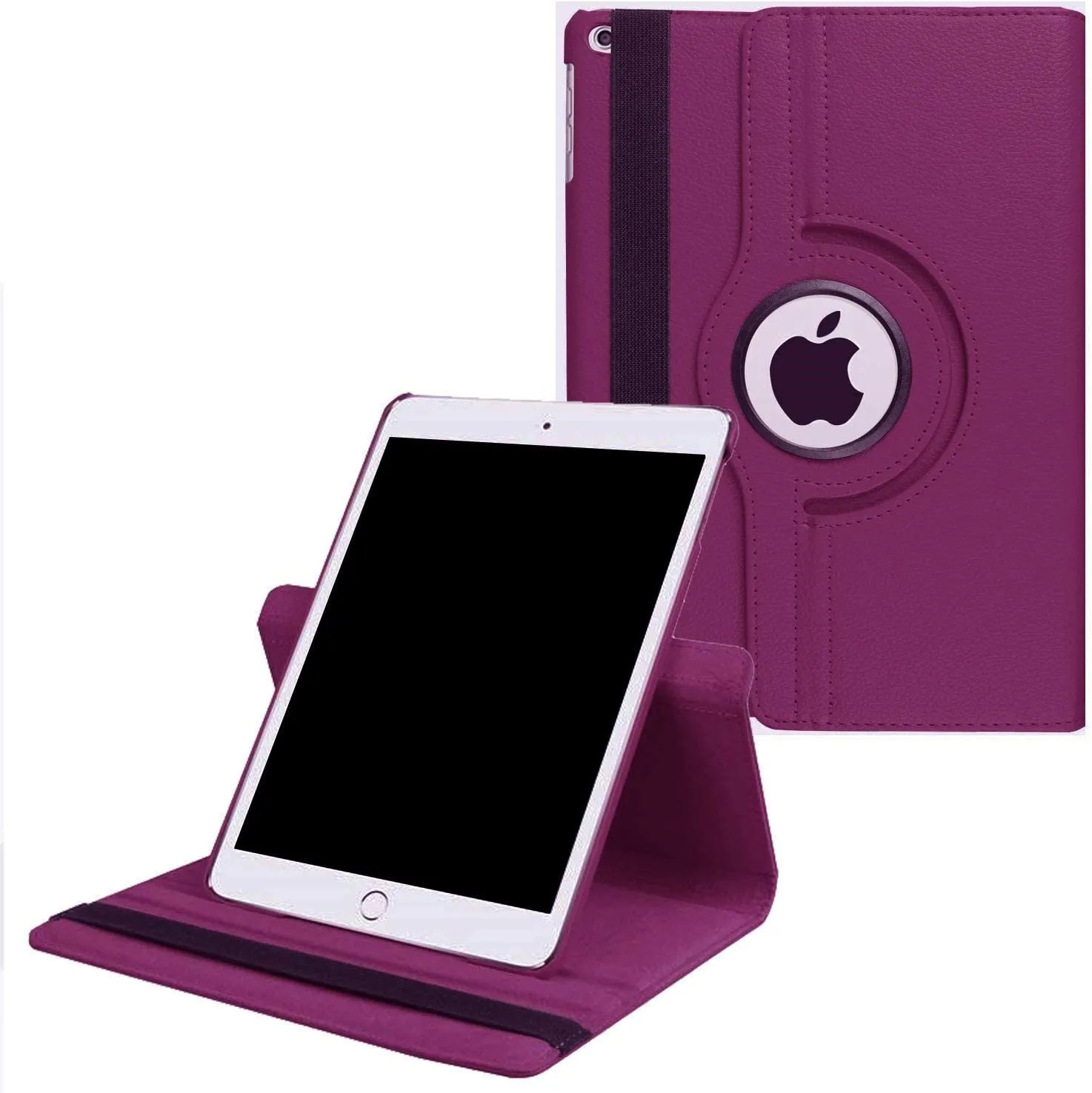 Apple iPad 5th Gen 9.7 Leather Case, Rotating 360 Degree Stand Smart Shockproof Flip Cover (Purple)