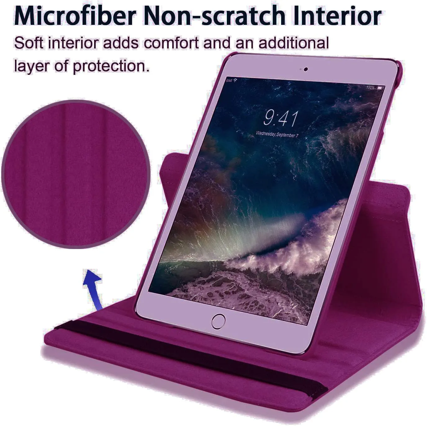 Apple iPad 5th Gen 9.7 Leather Case, Rotating 360 Degree Stand Smart Shockproof Flip Cover (Purple)