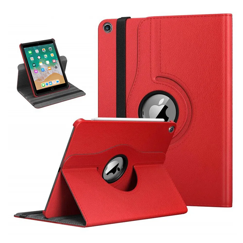 Apple iPad 5th Gen 9.7 Leather Case, Rotating 360 Degree Stand Smart Shockproof Flip Cover (Red)