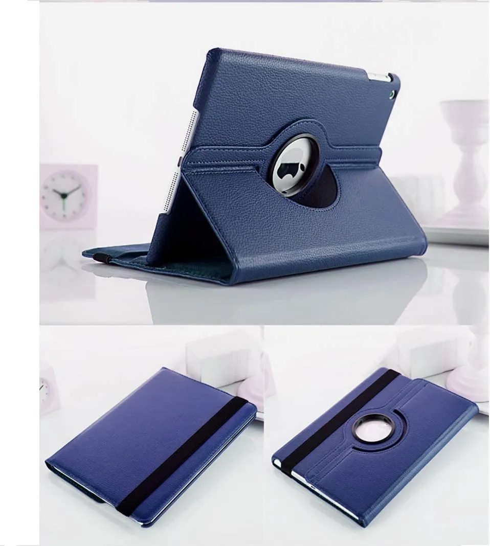 Apple iPad 7th Gen Smart Leather Case, 7th Generation 10.2 Rotating 360 Degree Stand Cover (Navy Blue)