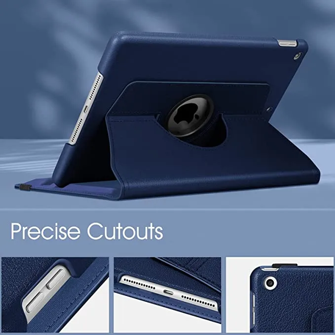 Apple iPad 7th Gen Smart Leather Case, 7th Generation 10.2 Rotating 360 Degree Stand Cover (Navy Blue)