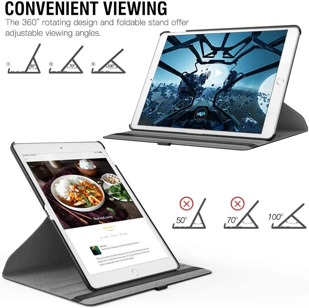 Apple iPad 7th Gen Smart Leather Case, 7th Generation 10.2 Rotating 360 Degree Stand Cover (Navy Blue)