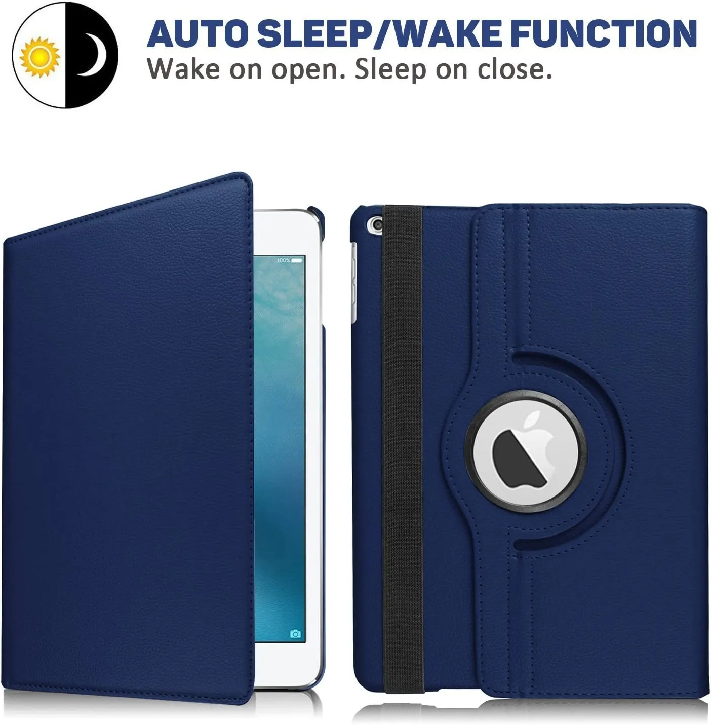 Apple iPad 7th Gen Smart Leather Case, 7th Generation 10.2 Rotating 360 Degree Stand Cover (Navy Blue)