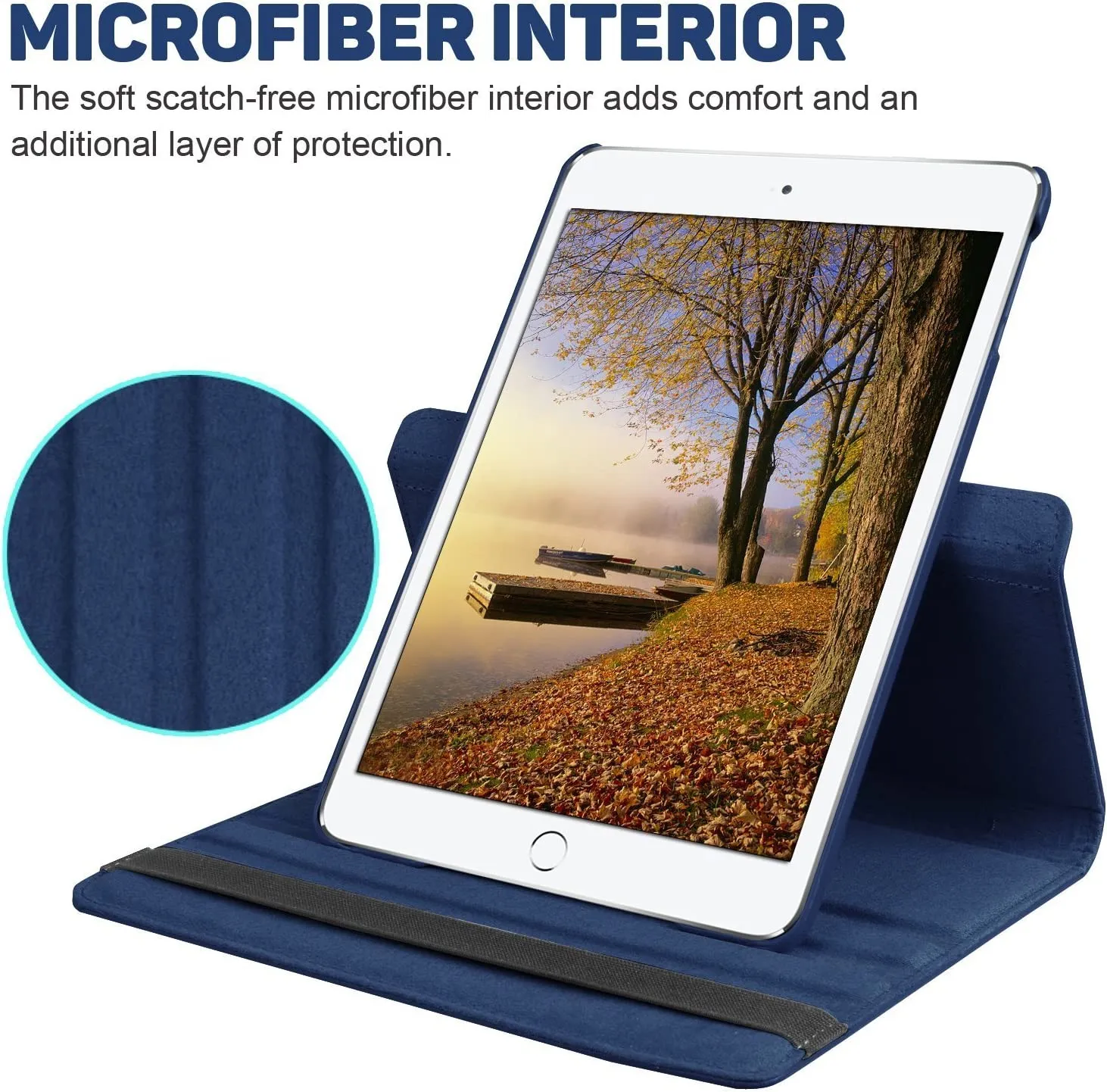 Apple iPad 7th Gen Smart Leather Case, 7th Generation 10.2 Rotating 360 Degree Stand Cover (Navy Blue)