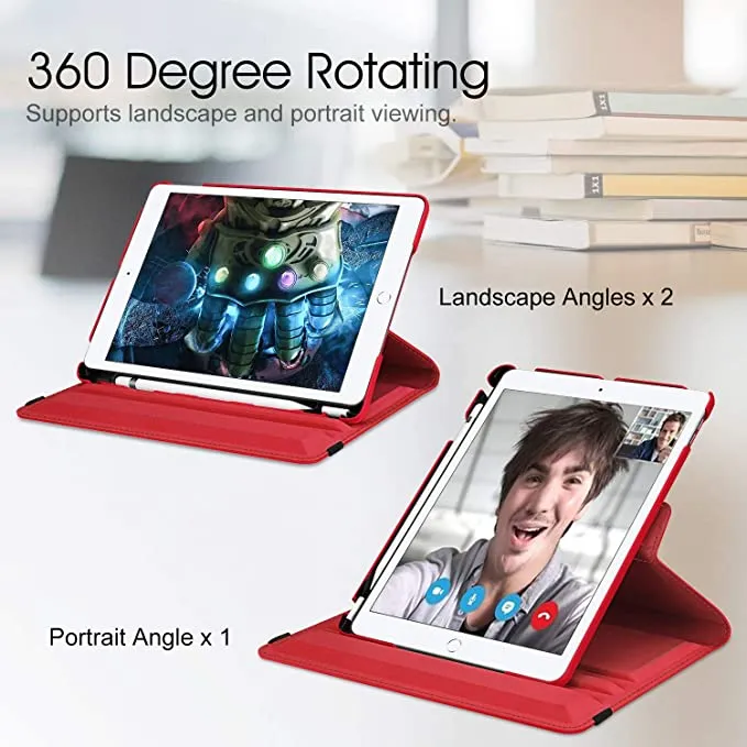 Apple iPad 8th Gen Smart Leather Case, 8 Generation 10.2 Rotating 360 Degree Stand Cover (Red)