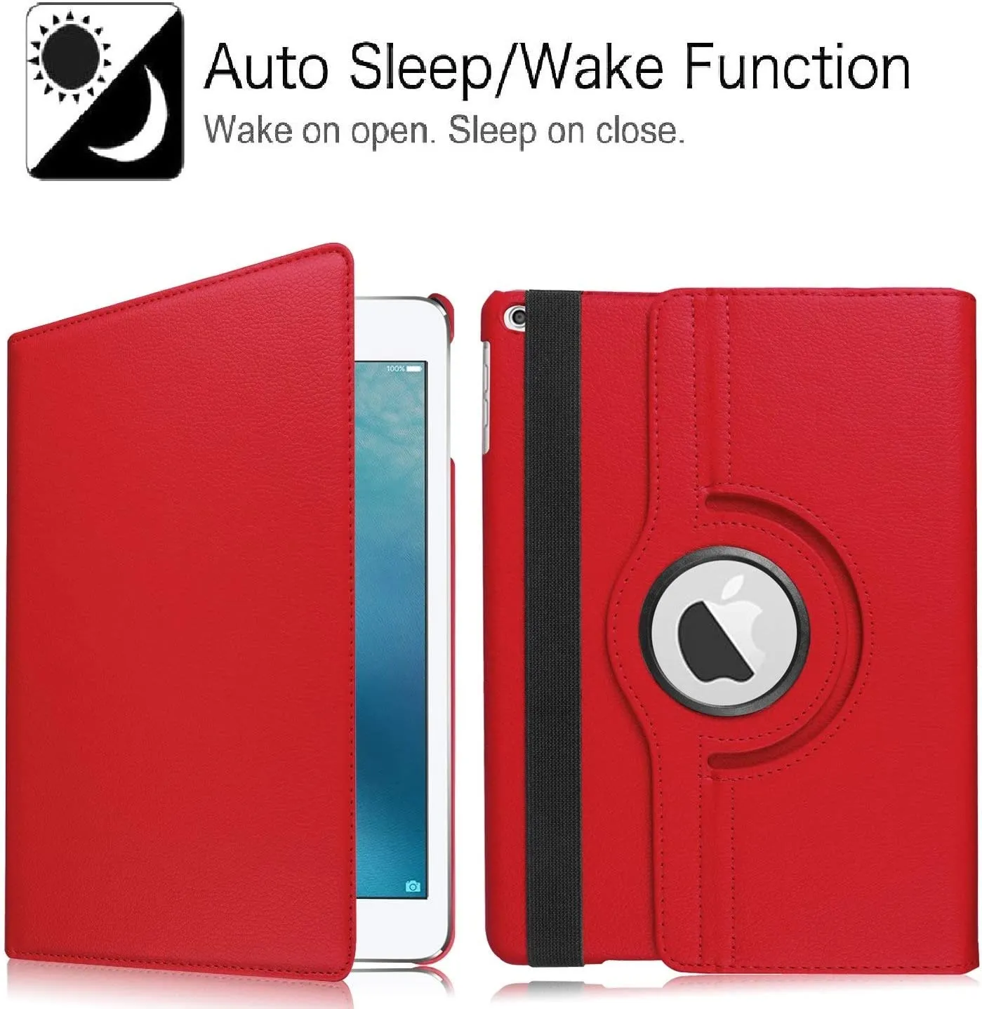 Apple iPad 8th Gen Smart Leather Case, 8 Generation 10.2 Rotating 360 Degree Stand Cover (Red)