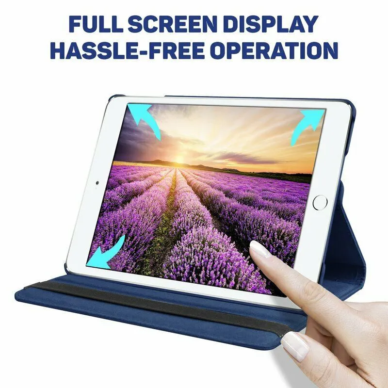Apple iPad Air 5 5th Gen 10.9" 2022 Leather Case, Rotating 360 Degree Stand Smart Cover (Navy Blue)