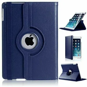 Apple iPad Air 5 5th Gen 10.9" 2022 Leather Case, Rotating 360 Degree Stand Smart Cover (Navy Blue)