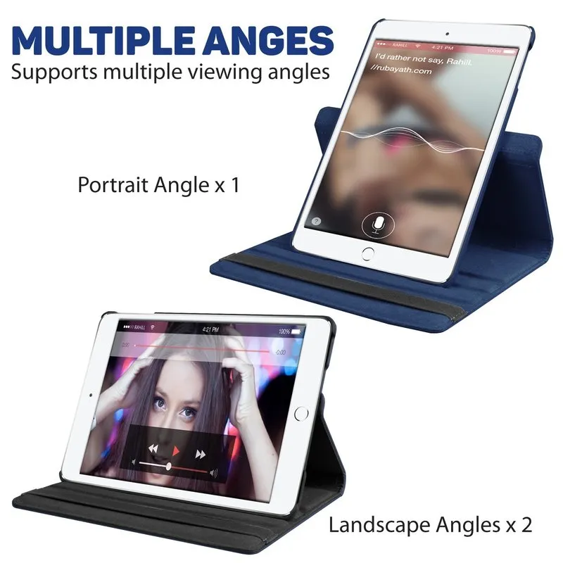 Apple iPad Air 5 5th Gen 10.9" 2022 Leather Case, Rotating 360 Degree Stand Smart Cover (Navy Blue)