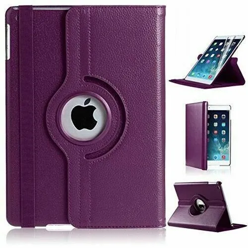 Apple iPad Air 5 5th Gen 10.9" 2022 Leather Case, Rotating 360 Degree Stand Smart Cover (Purple)