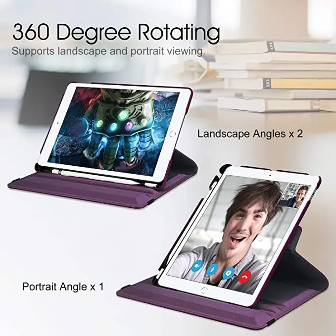 Apple iPad Pro 11 2018 Leather Case, Rotating 360 Degree Stand Smart Shockproof Flip Cover (Purple)