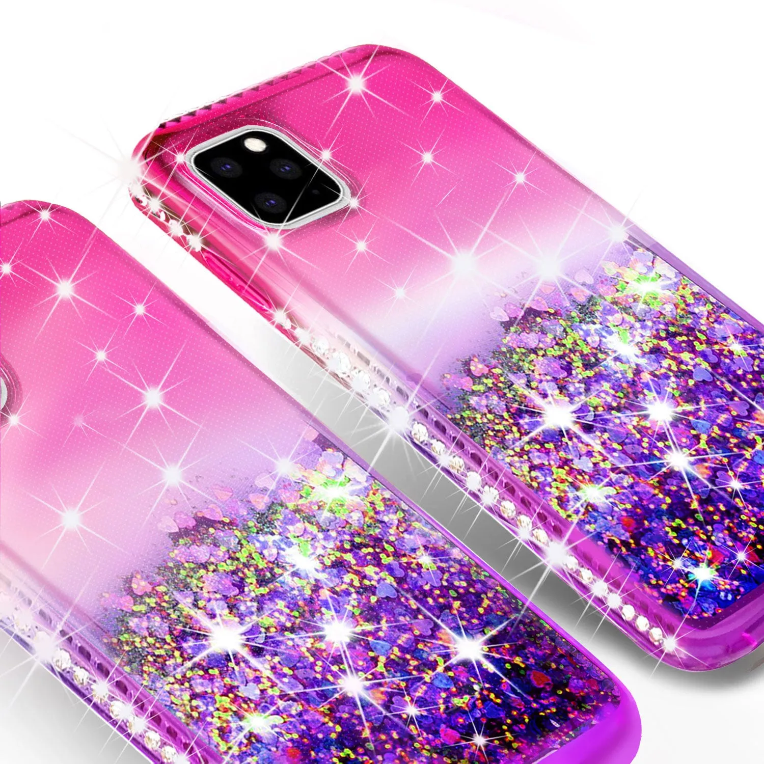Apple iPhone 11 Case Liquid Glitter Phone Case Waterfall Floating Quicksand Bling Sparkle Cute Protective Girls Women Cover for iPhone 11 W/Temper Glass -  (Hot Pink/Purple Gradient)