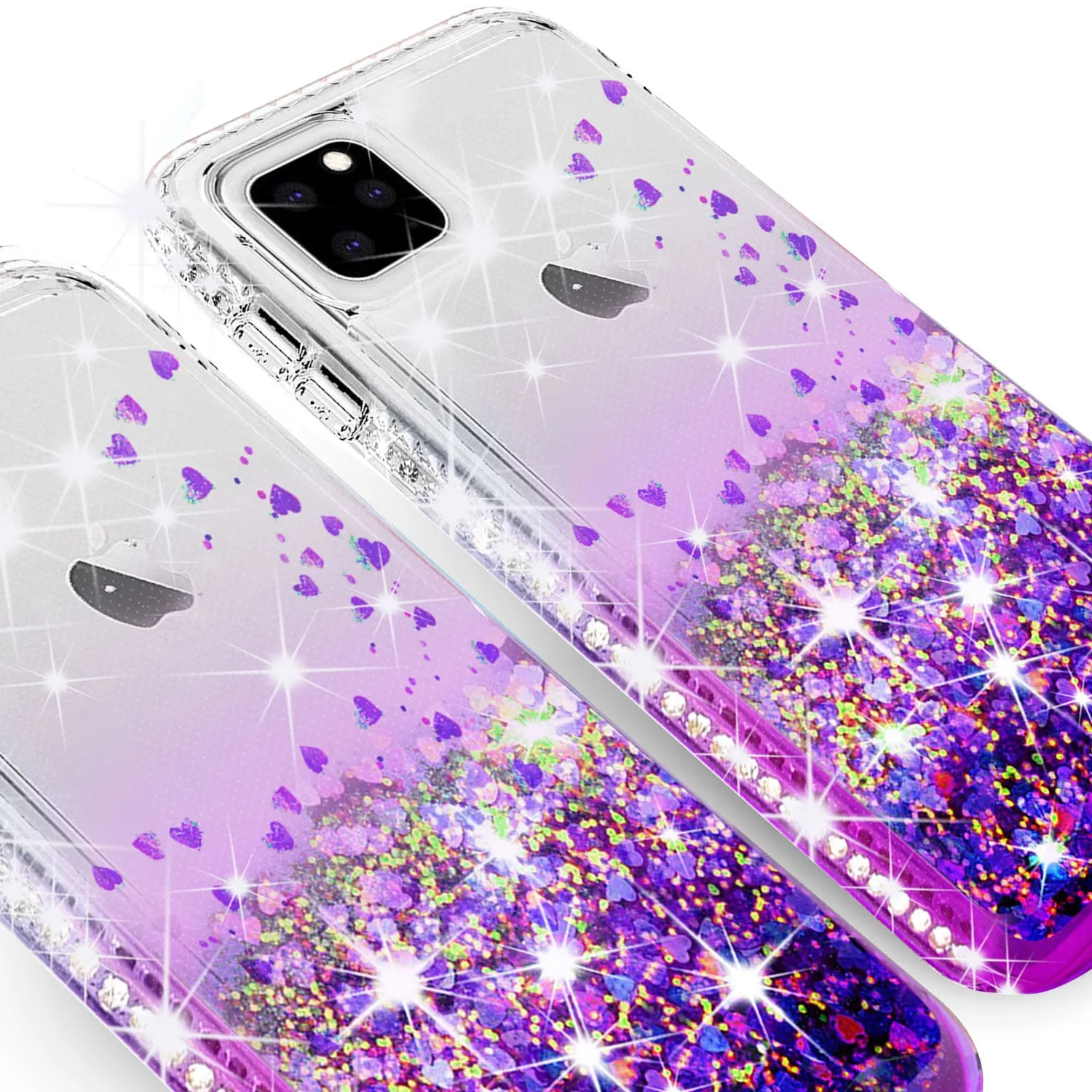 Apple iPhone 11 Case Liquid Glitter Phone Case Waterfall Floating Quicksand Bling Sparkle Cute Protective Girls Women Cover for iPhone 11 W/Temper Glass - Purple