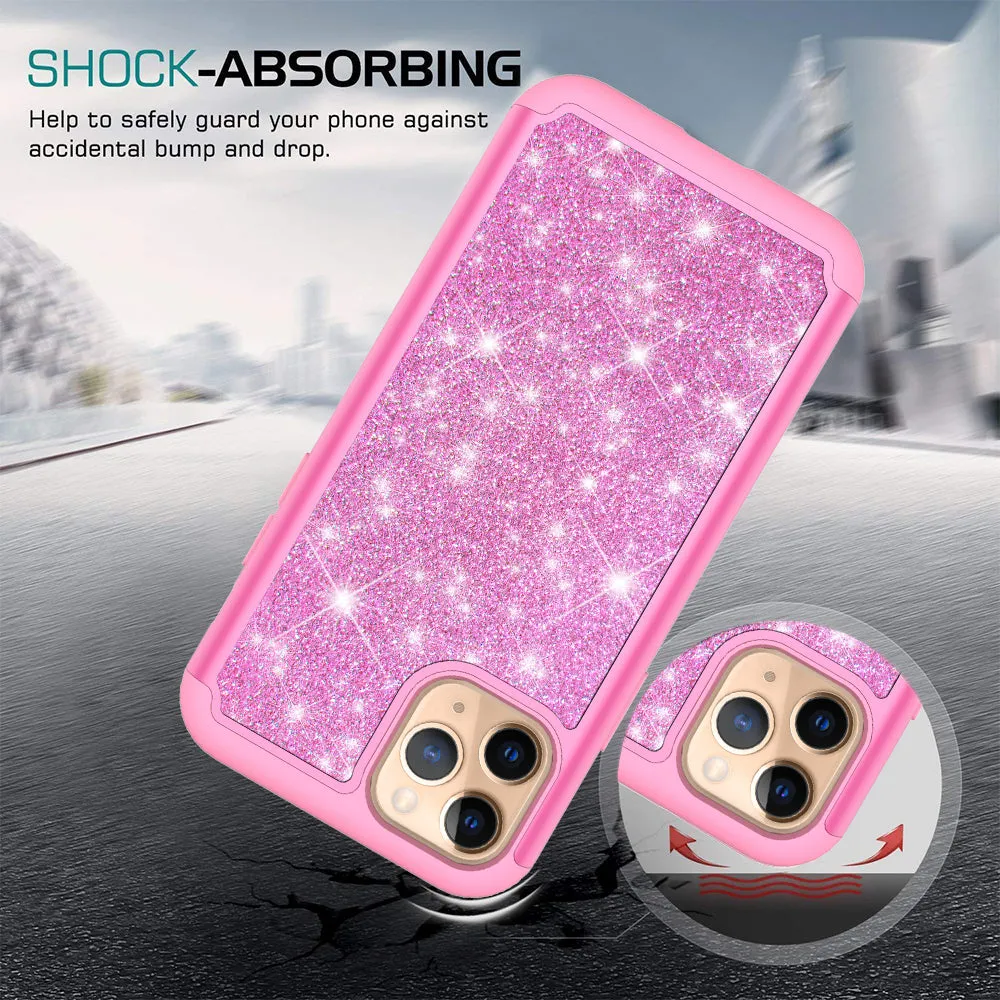 Apple iPhone 11 Pro Case, Glitter Bling Heavy Duty Shock Proof Hybrid Case with [HD Screen Protector] Dual Layer Protective Phone Case Cover for Apple iPhone 11 Pro - Hot Pink