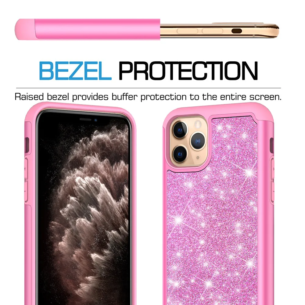 Apple iPhone 11 Pro Case, Glitter Bling Heavy Duty Shock Proof Hybrid Case with [HD Screen Protector] Dual Layer Protective Phone Case Cover for Apple iPhone 11 Pro - Hot Pink