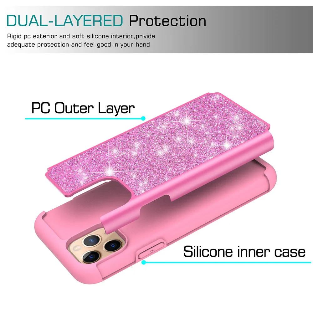 Apple iPhone 11 Pro Case, Glitter Bling Heavy Duty Shock Proof Hybrid Case with [HD Screen Protector] Dual Layer Protective Phone Case Cover for Apple iPhone 11 Pro - Hot Pink