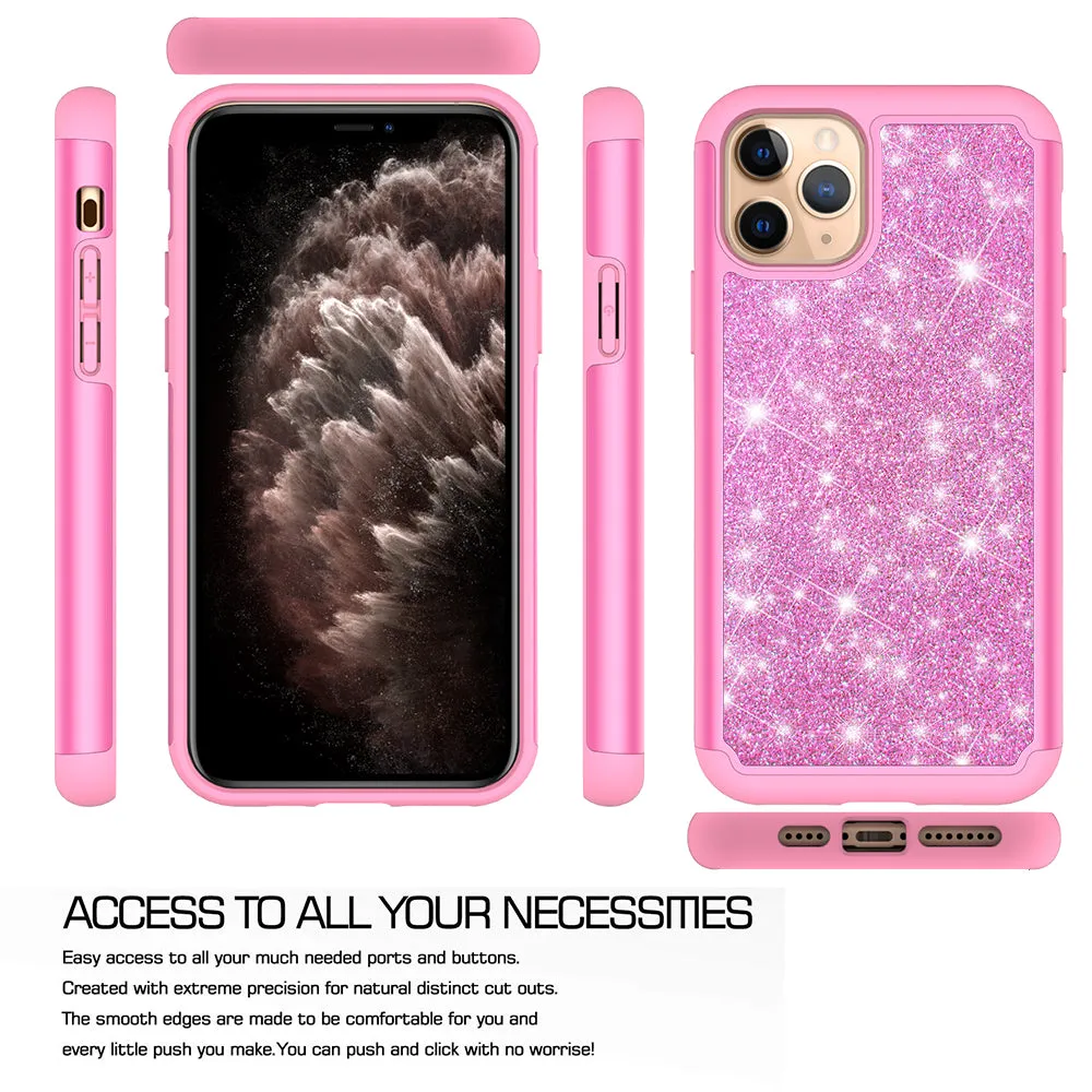 Apple iPhone 11 Pro Case, Glitter Bling Heavy Duty Shock Proof Hybrid Case with [HD Screen Protector] Dual Layer Protective Phone Case Cover for Apple iPhone 11 Pro - Hot Pink