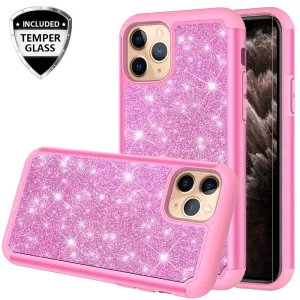 Apple iPhone 11 Pro Case, Glitter Bling Heavy Duty Shock Proof Hybrid Case with [HD Screen Protector] Dual Layer Protective Phone Case Cover for Apple iPhone 11 Pro - Hot Pink