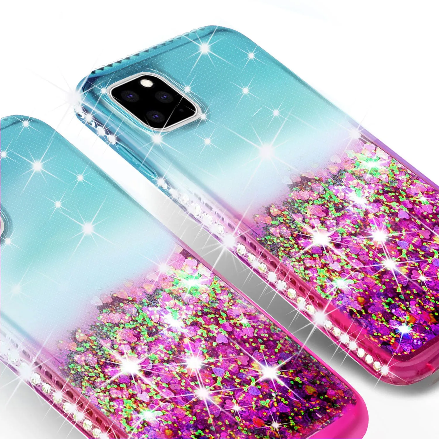 Apple iPhone 11 Pro Case Liquid Glitter Phone Case Waterfall Floating Quicksand Bling Sparkle Cute Protective Girls Women Cover for iPhone 11 Pro W/Temper Glass -  (Pink/Teal Gradient)